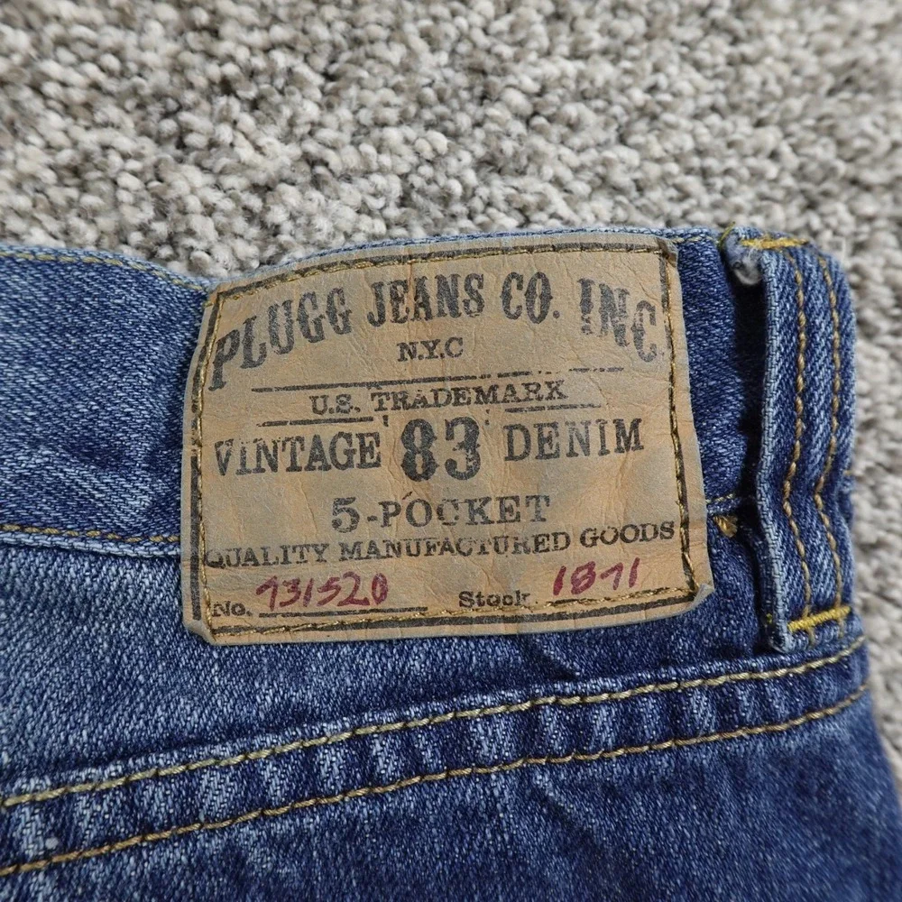 VTG Plugg Jeans Mens 38X34 Dark Blue Denim Wide Leg Slim Straight Grunge Rap Y2K